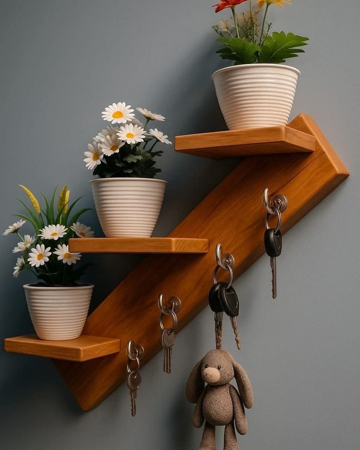 Modern wall shelve with key holders